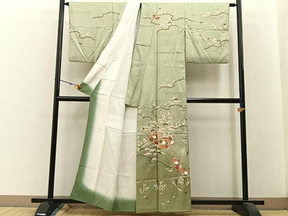 平和屋着物■訪問着 松竹梅 風景花文 暈し染め 金彩 正絹 逸品 BAAW5686hj