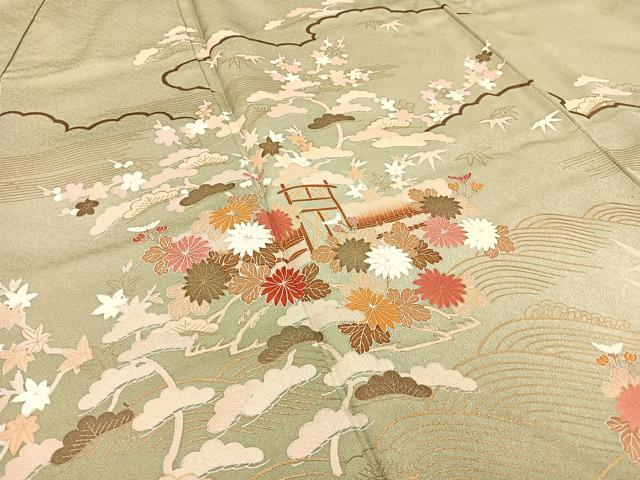平和屋着物■訪問着 松竹梅 風景花文 暈し染め 金彩 正絹 逸品 BAAW5686hj