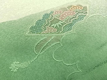 平和屋着物■中国三大刺繍 スワトウ刺繍 総刺繍 訪問着 檜扇花文 暈し染め 正絹 逸品 未使用 BAAW5690hj