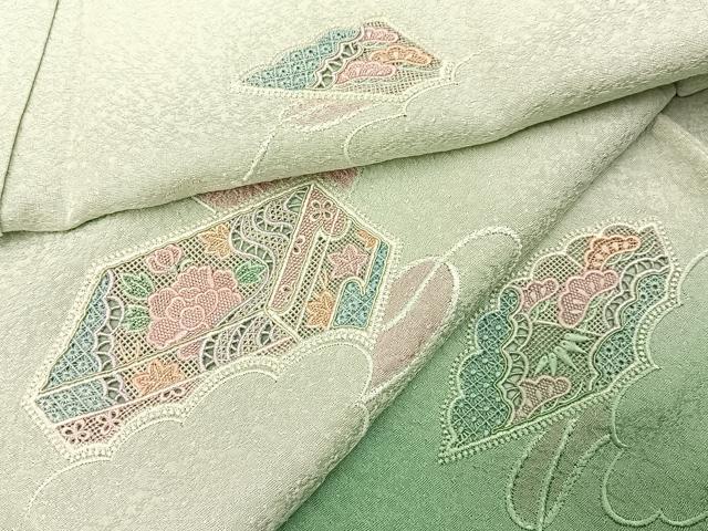 平和屋着物■中国三大刺繍 スワトウ刺繍 総刺繍 訪問着 檜扇花文 暈し染め 正絹 逸品 未使用 BAAW5690hj