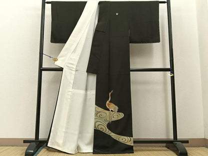 平和屋着物■中国三大刺繍 相良刺繍 黒留袖 鶴 金彩 正絹 逸品 BAAW5693hj
