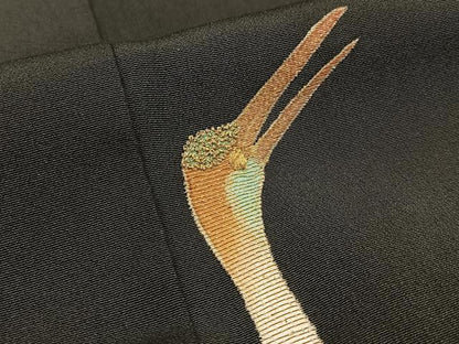 平和屋着物■中国三大刺繍 相良刺繍 黒留袖 鶴 金彩 正絹 逸品 BAAW5693hj