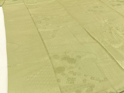 平和屋着物■上質な色無地 草花地紋 抹茶色 正絹 逸品 BAAW5696hj
