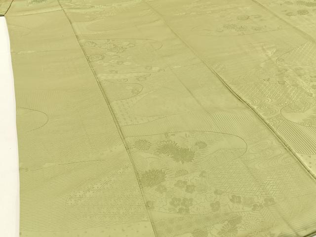 平和屋着物■上質な色無地 草花地紋 抹茶色 正絹 逸品 BAAW5696hj
