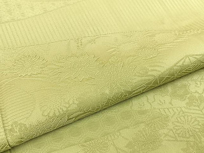 平和屋着物■上質な色無地 草花地紋 抹茶色 正絹 逸品 BAAW5696hj