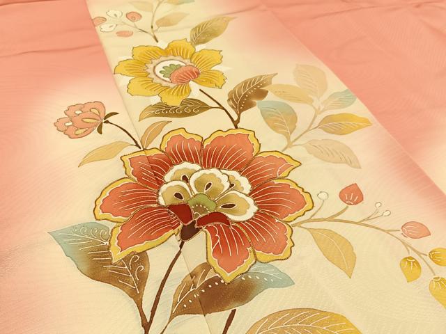 平和屋着物■訪問着 駒刺繍 更紗花文 暈し染め 金彩 正絹 逸品 未使用 BAAW5697hj