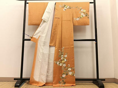 平和屋着物■訪問着 手描き 菊 金彩 正絹 逸品 BAAW5700hj