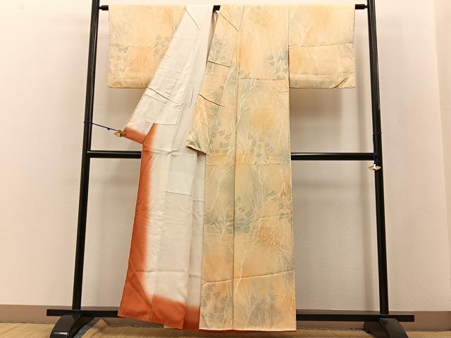 平和屋着物■上質な小紋 枝葉文 暈し染め 正絹 逸品 BAAW5702hj