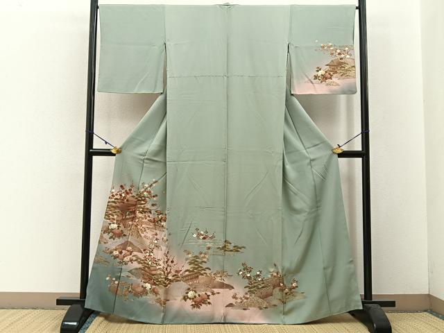 平和屋着物■訪問着　風景花文　暈し染め　金銀彩　正絹　逸品　BAAW5708hj