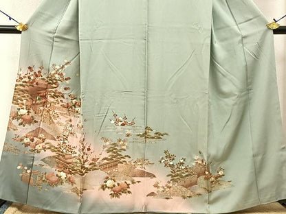 平和屋着物■訪問着　風景花文　暈し染め　金銀彩　正絹　逸品　BAAW5708hj