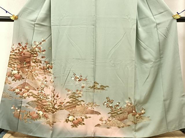 平和屋着物■訪問着　風景花文　暈し染め　金銀彩　正絹　逸品　BAAW5708hj