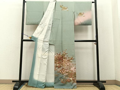 平和屋着物■訪問着　風景花文　暈し染め　金銀彩　正絹　逸品　BAAW5708hj