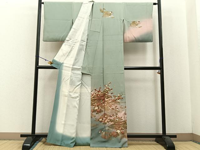 平和屋着物■訪問着　風景花文　暈し染め　金銀彩　正絹　逸品　BAAW5708hj
