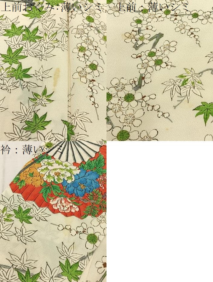 平和屋着物■上質な小紋 手描き 扇面枝花文 正絹 逸品 BAAW5718hj