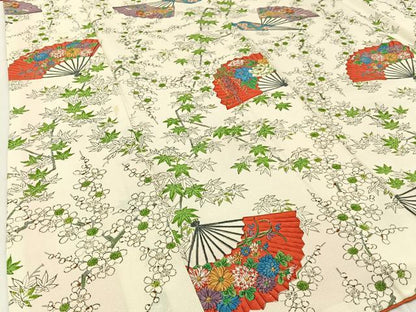 平和屋着物■上質な小紋 手描き 扇面枝花文 正絹 逸品 BAAW5718hj