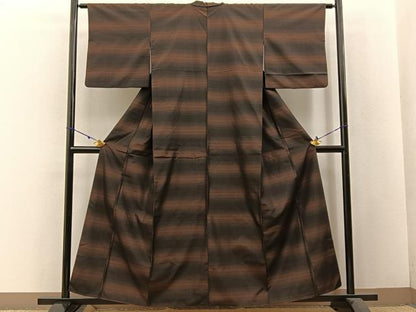 平和屋着物■本場縞大島紬　横段文　正絹　逸品　BAAW5726hj