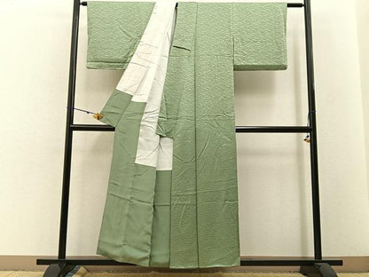 平和屋着物■上質な色無地 芝草地紋 柳茶色 正絹 逸品 BAAW5743hj