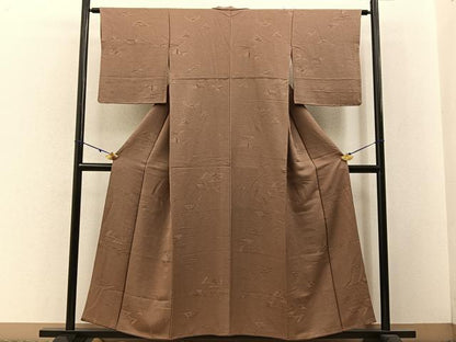 平和屋着物■上質な色無地 鱗地紋 枇杷茶色 正絹 逸品 BAAW5746hj