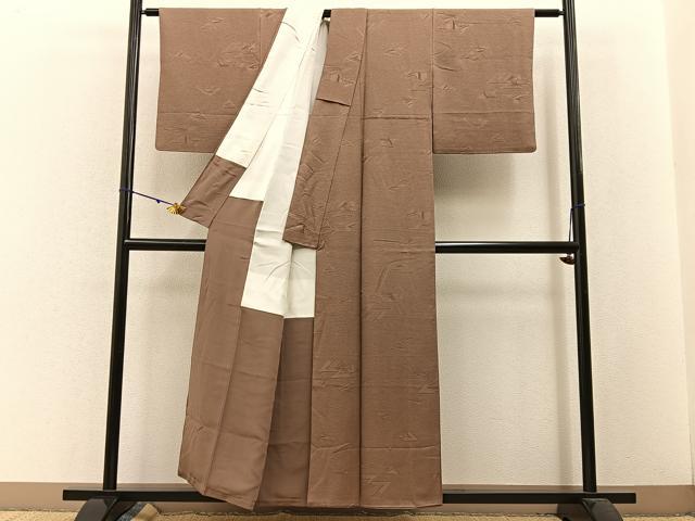 平和屋着物■上質な色無地 鱗地紋 枇杷茶色 正絹 逸品 BAAW5746hj