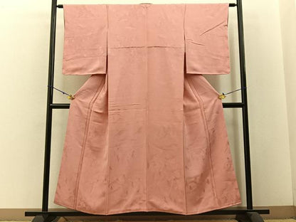 平和屋着物■上質な色無地 樹林地紋 珊瑚色 正絹 逸品 未使用 BAAW5748hj