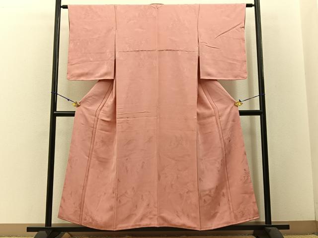 平和屋着物■上質な色無地 樹林地紋 珊瑚色 正絹 逸品 未使用 BAAW5748hj