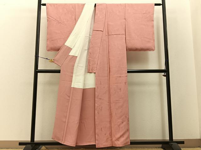 平和屋着物■上質な色無地 樹林地紋 珊瑚色 正絹 逸品 未使用 BAAW5748hj