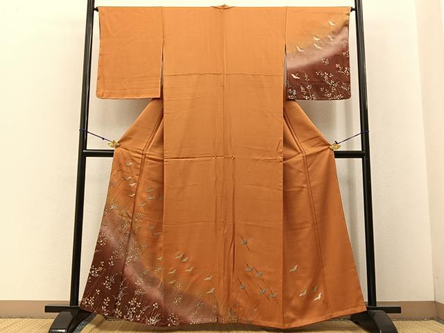平和屋着物■訪問着　飛鶴文　暈し染め　金銀彩　正絹　逸品　未使用　BAAW5750hj