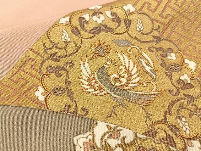 平和屋着物■豪華色留袖　駒刺繍　鳳凰有職重ね山文　金彩　正絹　逸品　BAAW5753hj