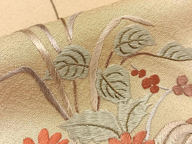 平和屋着物■訪問着　総刺繍　飾花文　暈し染め　金糸　正絹　逸品　BAAW5754hj