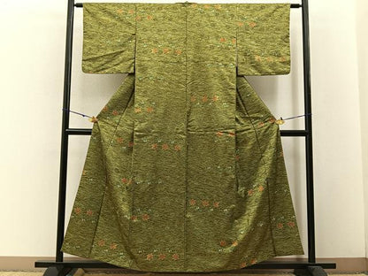 平和屋着物■上質な小紋　笹楓文　たたき染め　正絹　逸品　BAAW5755hj
