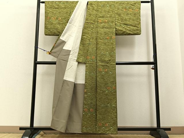 平和屋着物■上質な小紋　笹楓文　たたき染め　正絹　逸品　BAAW5755hj