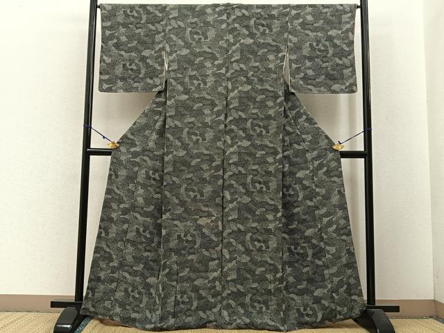 平和屋着物■江戸小紋 地紙寄せ小紋柄 黒地 正絹 逸品 BAAW5757hj