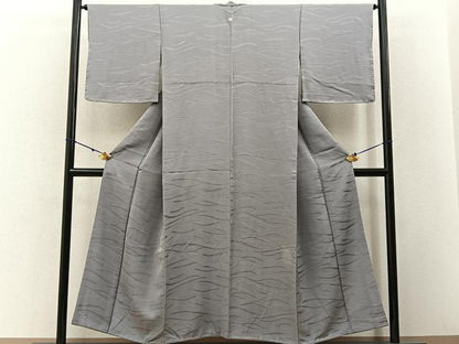 平和屋着物■上質な色無地 流水地紋 薄墨色 正絹 逸品 BAAW5759hj