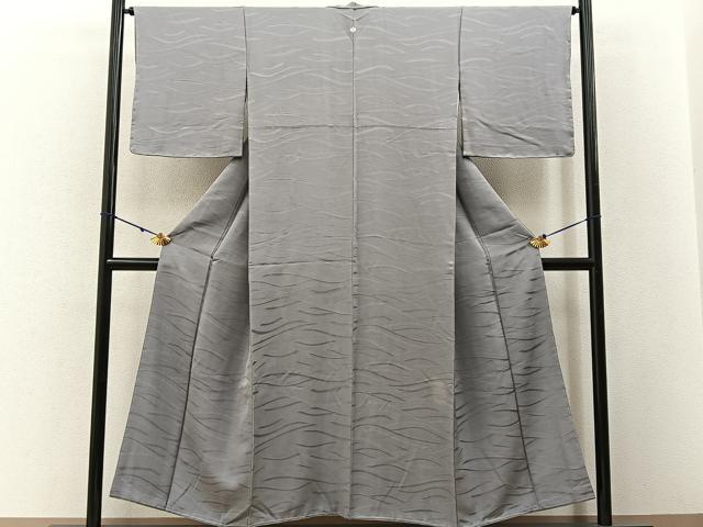 平和屋着物■上質な色無地 流水地紋 薄墨色 正絹 逸品 BAAW5759hj