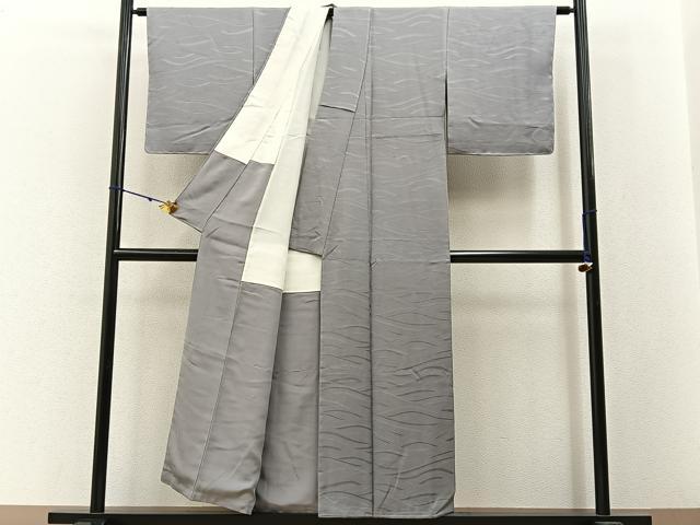 平和屋着物■上質な色無地 流水地紋 薄墨色 正絹 逸品 BAAW5759hj