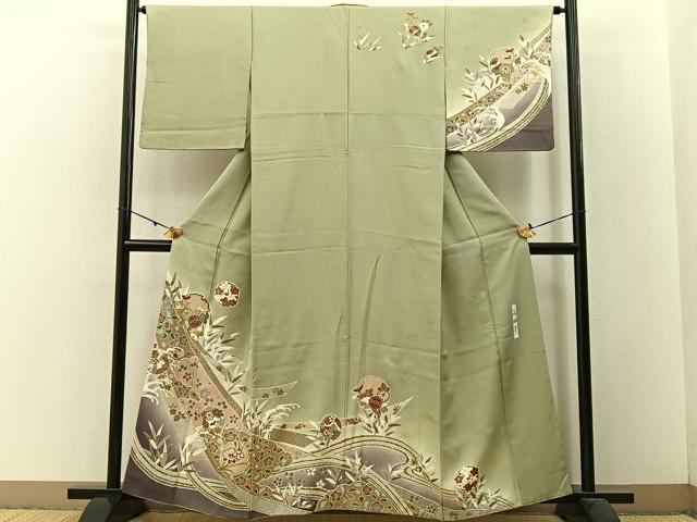 平和屋着物■訪問着　雪輪鹿の子花文　暈し染め　金彩　正絹　逸品　BAAW5770hj