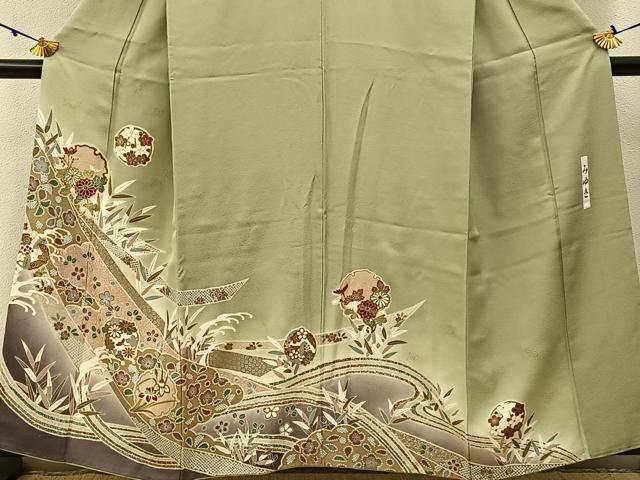 平和屋着物■訪問着　雪輪鹿の子花文　暈し染め　金彩　正絹　逸品　BAAW5770hj