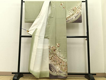 平和屋着物■訪問着　雪輪鹿の子花文　暈し染め　金彩　正絹　逸品　BAAW5770hj