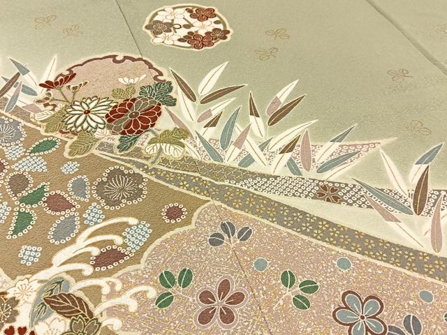 平和屋着物■訪問着　雪輪鹿の子花文　暈し染め　金彩　正絹　逸品　BAAW5770hj