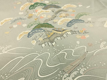 平和屋着物■訪問着　飛鶴浜松文　暈し染め　金彩　正絹　逸品　BAAW5771hj