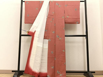 平和屋着物■上質な小紋　椿　金彩　鬼しぼ縮緬　正絹　逸品　BAAW5775hj