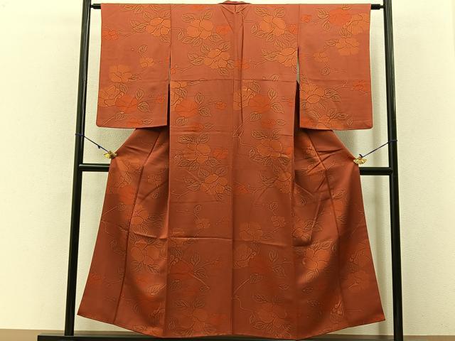 平和屋着物■上質な小紋　型染め　枝椿　正絹　逸品　BAAW5784hj
