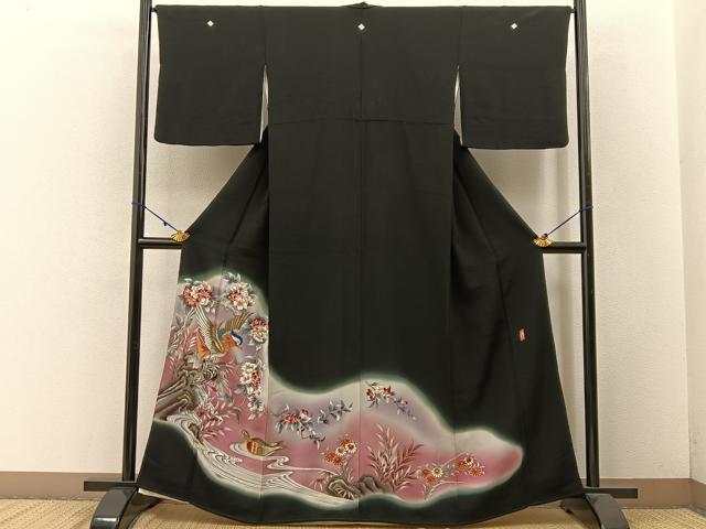 平和屋着物■豪華黒留袖 作家物 刺繍 花鳥文 暈し染め 金彩 正絹 逸品 BAAW5785hj