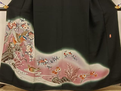 平和屋着物■豪華黒留袖 作家物 刺繍 花鳥文 暈し染め 金彩 正絹 逸品 BAAW5785hj