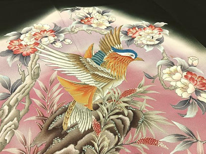平和屋着物■豪華黒留袖 作家物 刺繍 花鳥文 暈し染め 金彩 正絹 逸品 BAAW5785hj