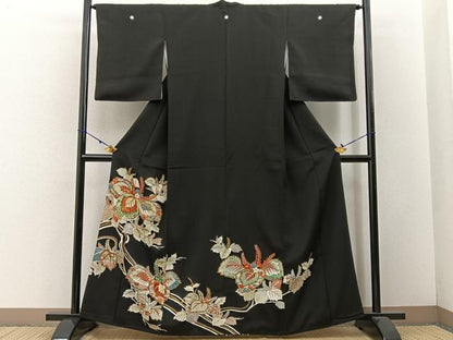 平和屋着物■豪華黒留袖 刺繍 桐 金糸 正絹 逸品 BAAW5790hj