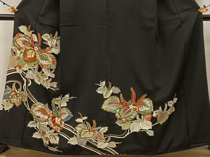 平和屋着物■豪華黒留袖 刺繍 桐 金糸 正絹 逸品 BAAW5790hj