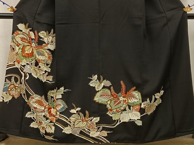 平和屋着物■豪華黒留袖 刺繍 桐 金糸 正絹 逸品 BAAW5790hj