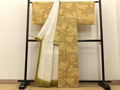 平和屋着物■上質な小紋　流水梅楓文　たたき染め　正絹　逸品　BAAW5798hj
