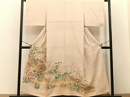 平和屋着物■豪華色留袖　駒刺繍　御所解文　金彩　正絹　逸品　BAAW5799hj